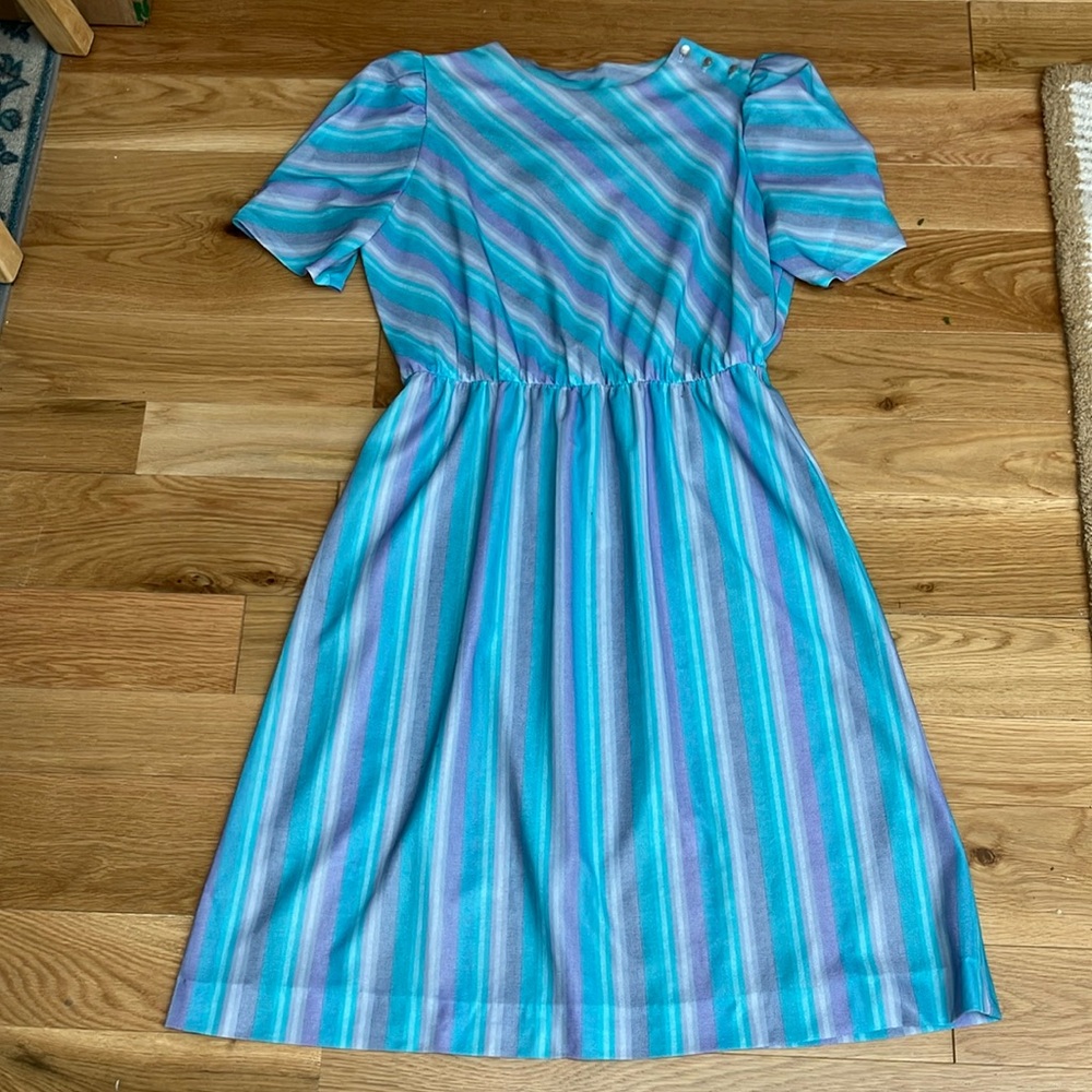 Vintage Striped Dress in Aqua & Lavender original buttons!